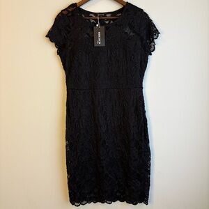 ODCOCD Women’s Black Lace Dress Large Sheath Cocktail Formal Short Sleeve Lined